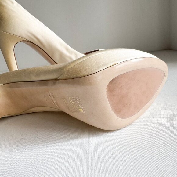 Miu Miu Champagne Satin Classic Platform Heels Wedding 40.5 NEW - Picture 11 of 11
